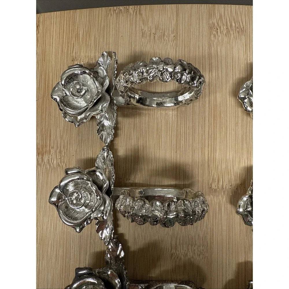 Vintage Silver Tone Metal Rose Design Princess House Victorian Rose Set Of 8